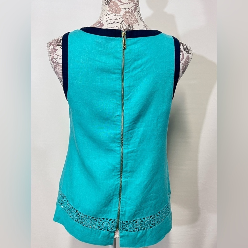 KAARI BLUE Aqua and navy sleeveless linen top size‎ XS. - Picture 8 of 12